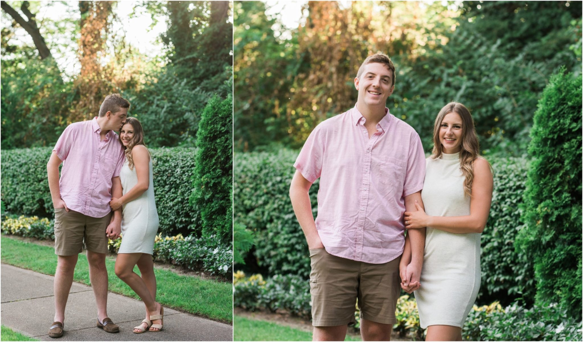 Collage image of a couple engagement photo in Golden hour lighting.
