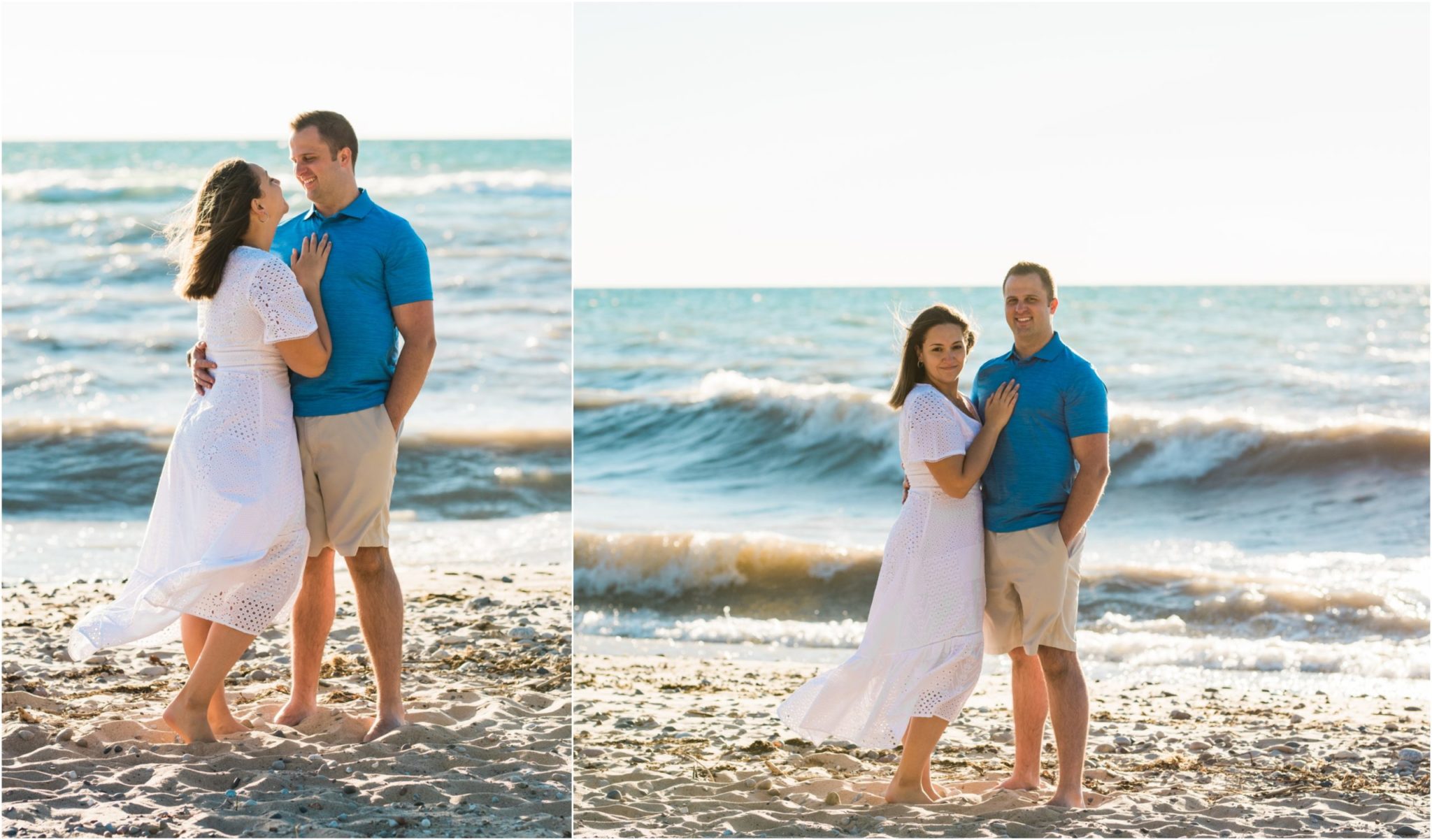 Collage image of a couple together on the beach in summer at South haven, MI.
