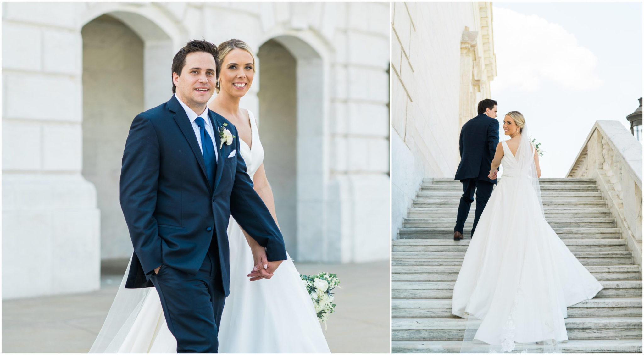 a couple looking at one another and walking during their wedding day portraits at the detroit institute of arts,downtown detroit wedding day