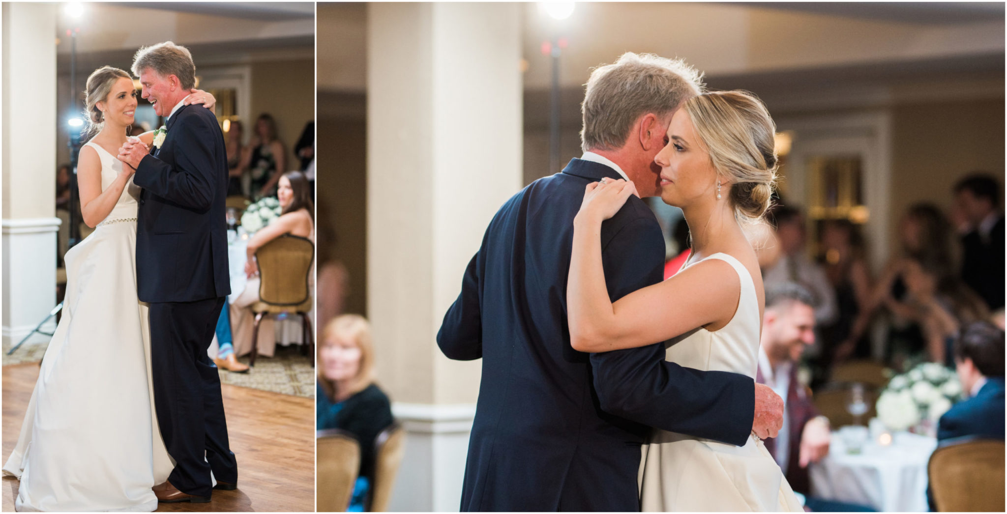 a bride dancing with her dad at a wedding at red run golf course in royal oak michigan