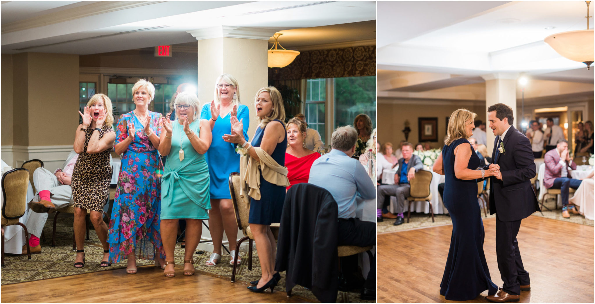 a groom dancing with his mom at a wedding at red run golf course in royal oak michigan