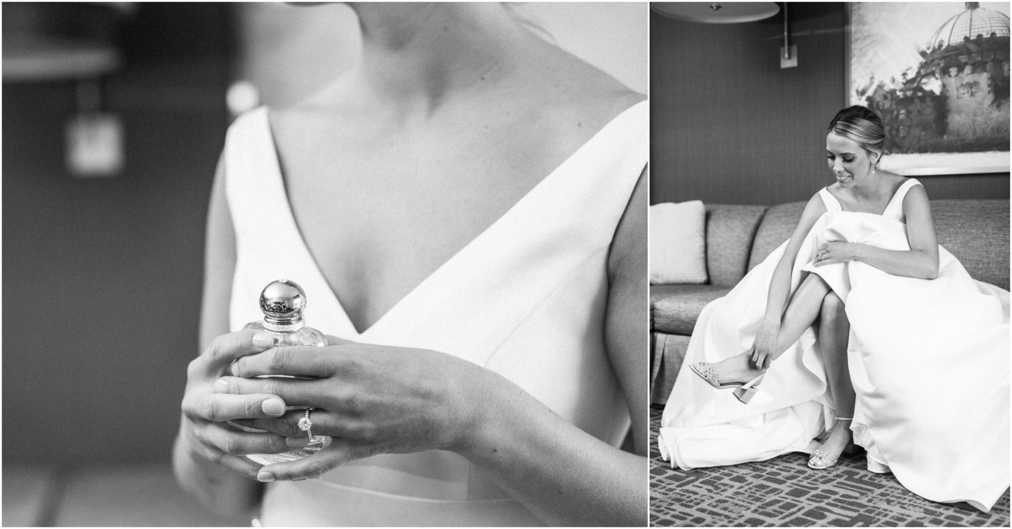 a collaged image of a bride getting ready before her detroit wedding