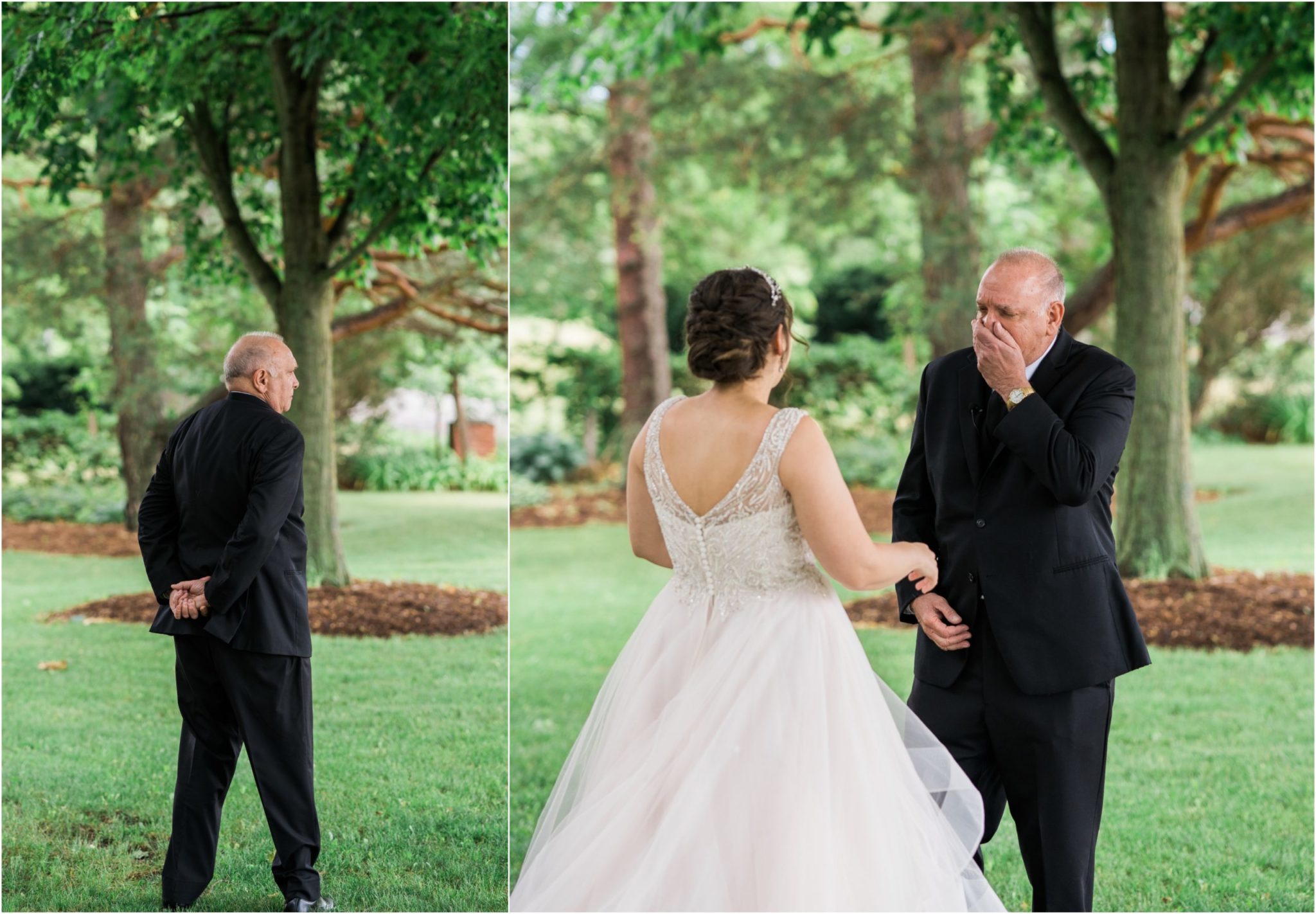 first look with father of the bride on a summer wedding day