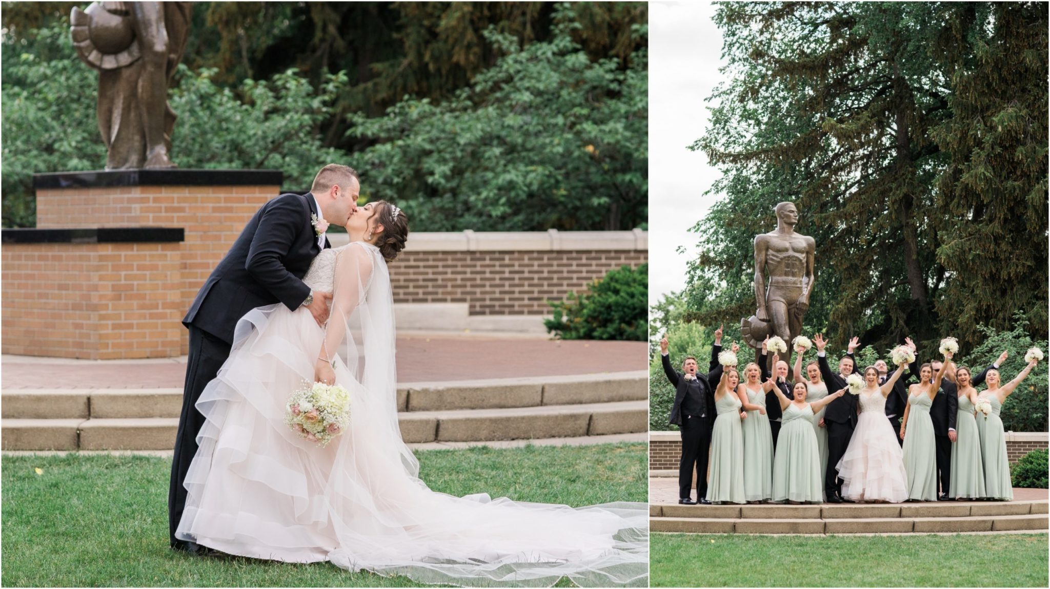 bridal party photos at sparty on msu campus in east lansing, michigan