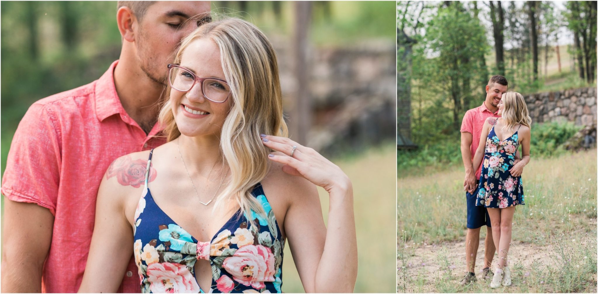 a collaged image of a couple embracing during their northern michigan engagement photo session