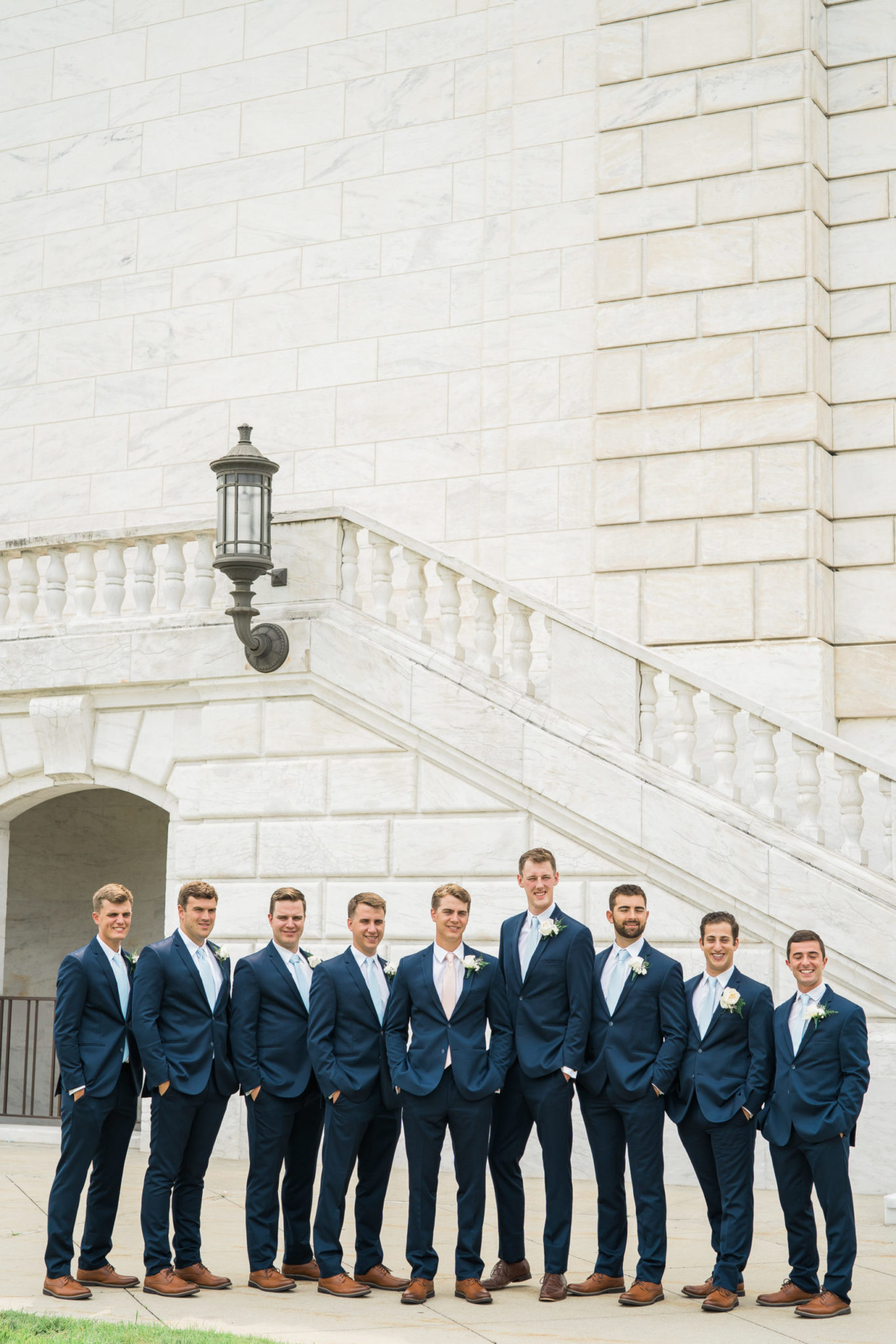 groomsmen in front of the DIA steps in downtown detroit