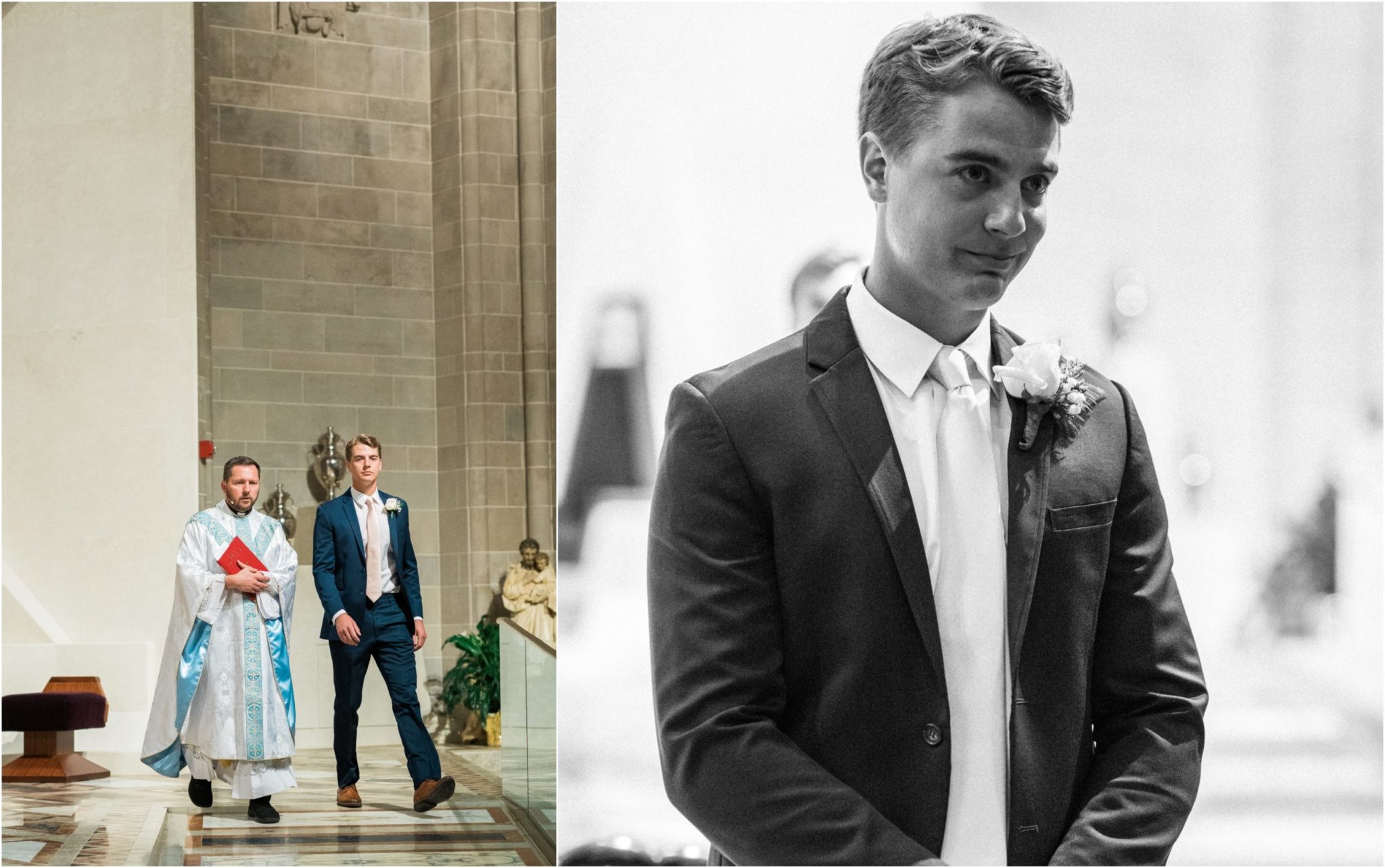 a groom seeing his bride for the first time in church on their downtown detroit wedding day