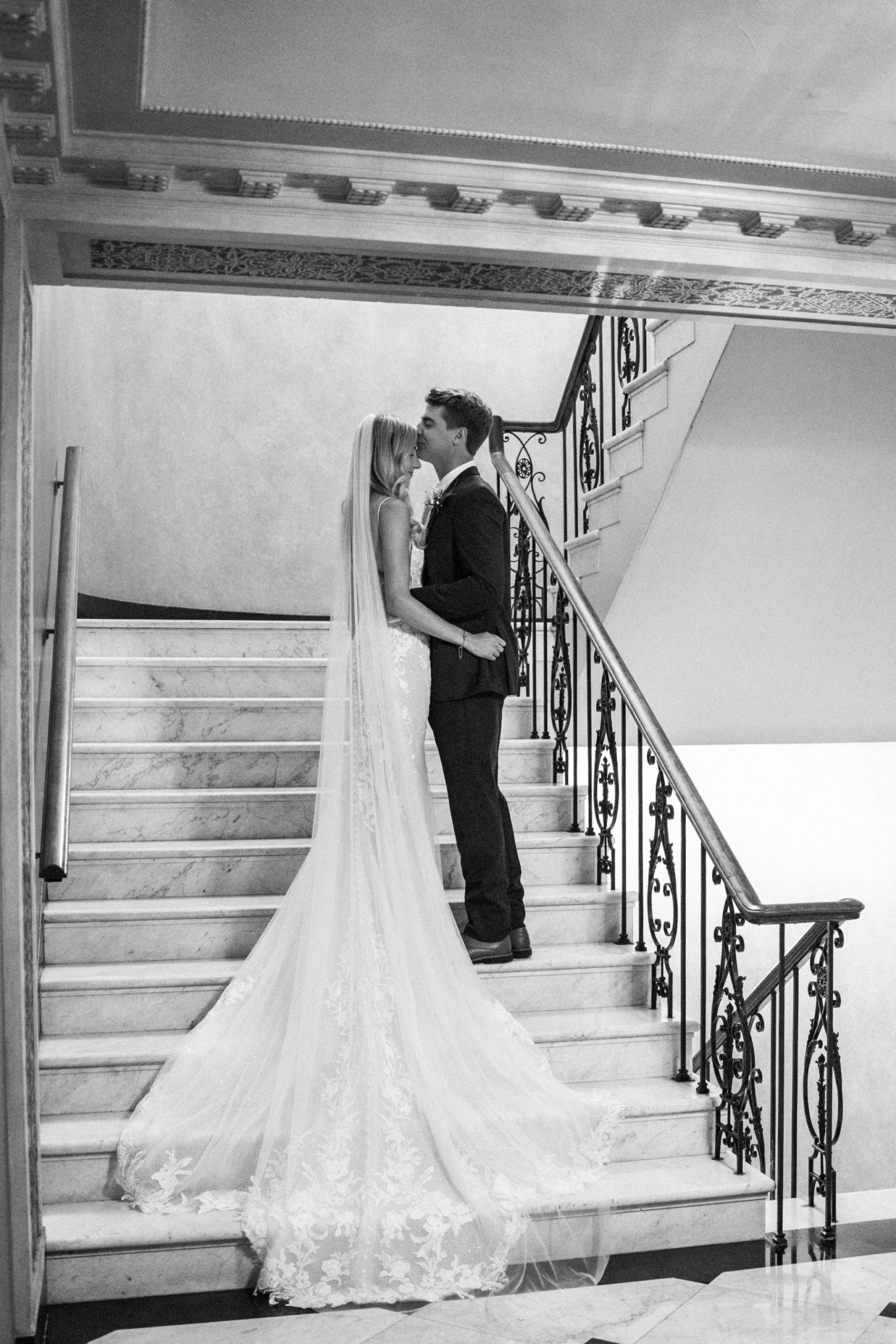 classic wedding portrait on the steps in the colony club