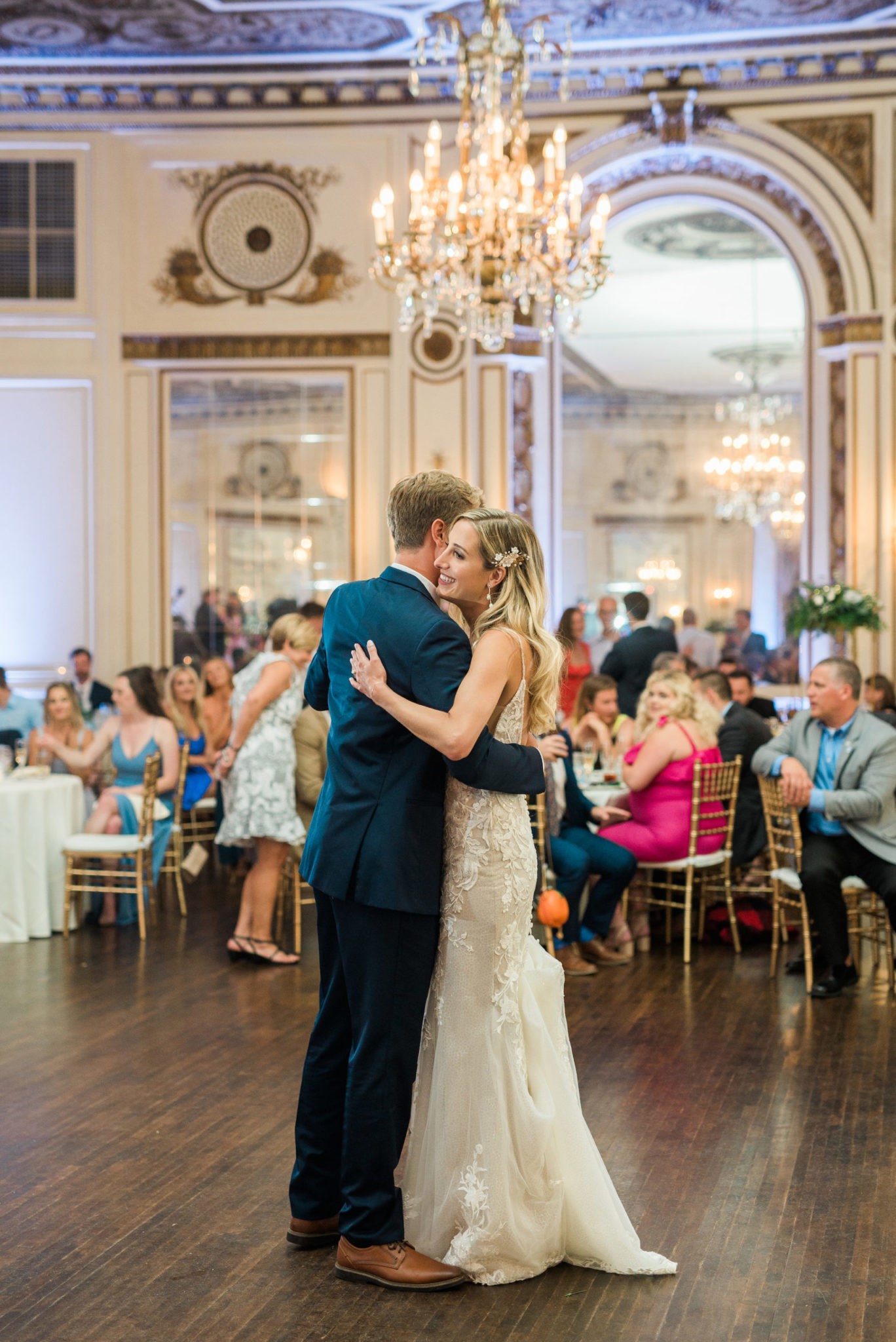 bride and groom first dance at the colony club in downtown detroit